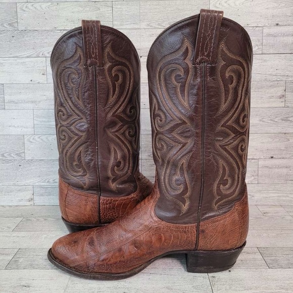 Vintage Tony Lama Western Brown Ostrich Leg Exotic Leather Cowboy Boots Size 11 - Picture 7 of 10